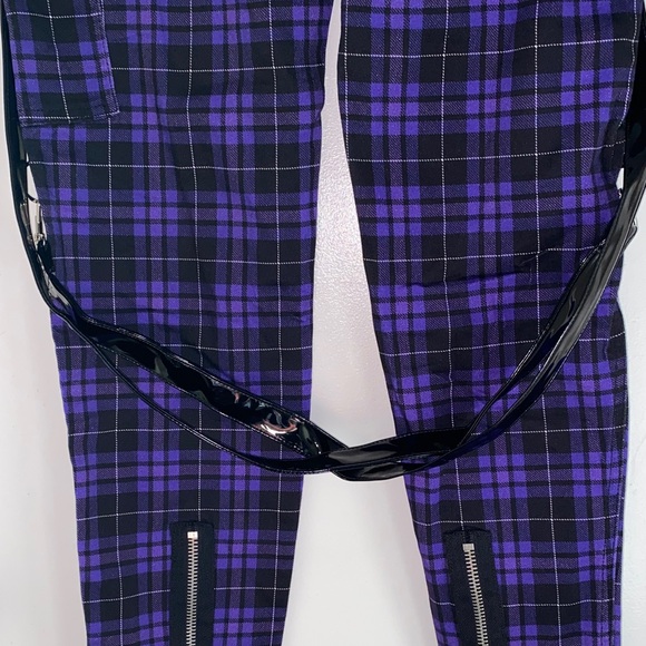 #DK185-NWT Widow Dolls Kill Punk Purple & Black Plaid Skinny Jeans w/straps-1X - Picture 4 of 9